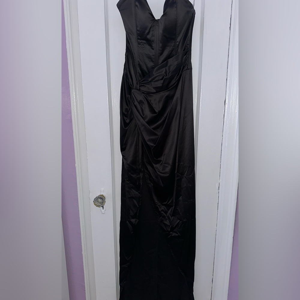 Black Satin Dress size M strapless \ corset